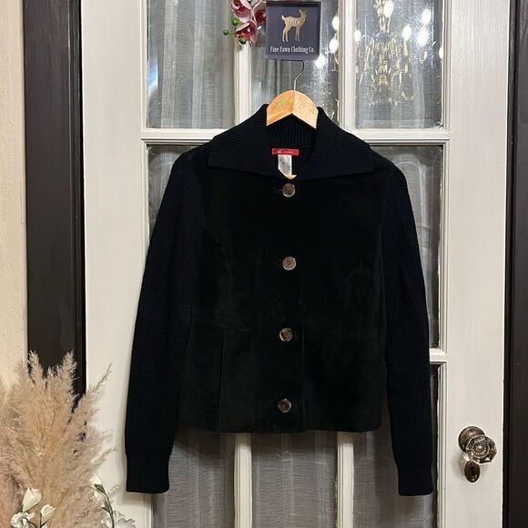 Anne Klein Leather And Knit Jacket/ Cardigan - Picture 1 of 15